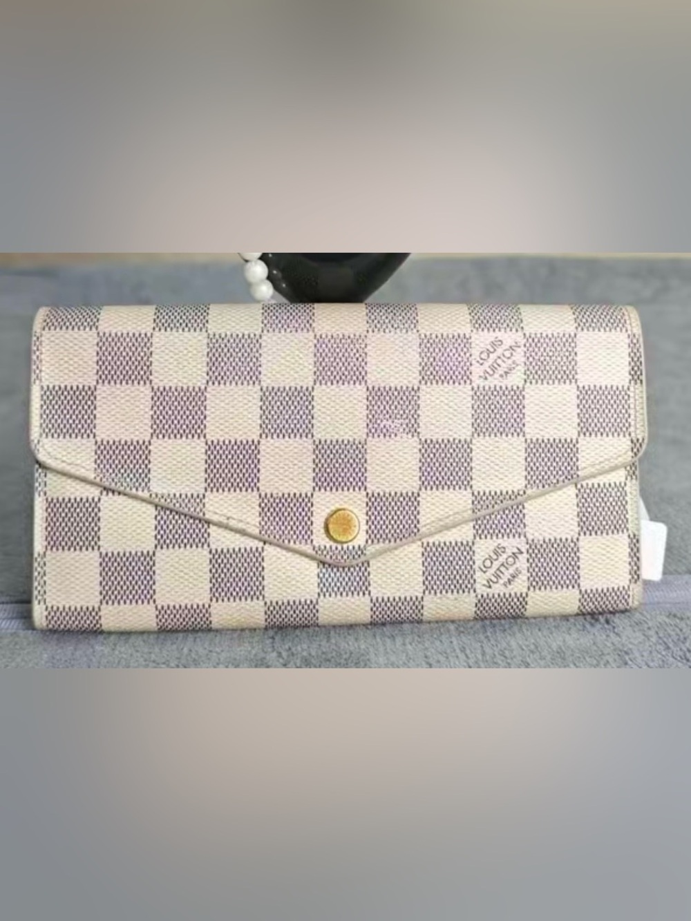 Louis Vuitton Damier Azur Checkered Wallet in Cream and Blue-Gray